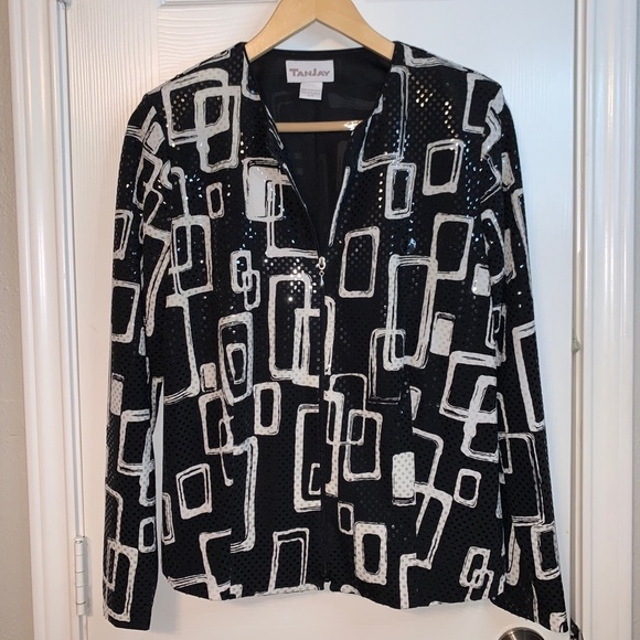 TanJay Geometrical Sequin Zip Up Business Casual Blazer & Tank Top Set Small - Picture 3 of 9